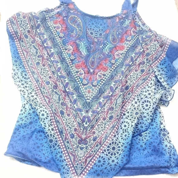 Petite Collection Tank Top w Scarve Overlay Red and Blue Sequins 4th of July - Picture 3 of 7